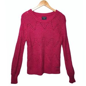Abercrombie & Fitch Womens Alpaca Blend Open Knit Sweater Large Pink Y2K Cozy